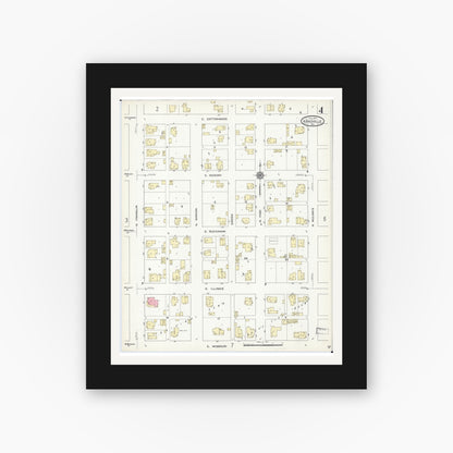 Old map wall art mockup — black gallery frame with white mat — Sanborn Fire Insurance Map from Kirksville, Adair County, Missouri (1914), Sheet #0004