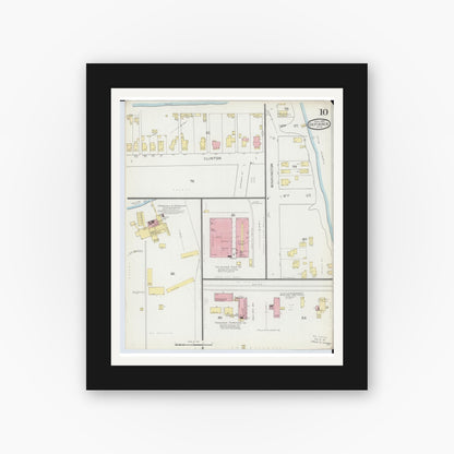 Old map wall art mockup — black gallery frame with white mat — Sanborn Fire Insurance Map from Defiance, Defiance County, Ohio (1893), Sheet #0010