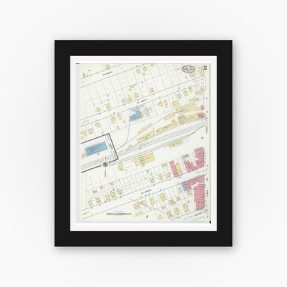 Old map wall art mockup — black gallery frame with white mat — Sanborn Fire Insurance Map from Chelsea, Washtenaw County, Michigan (1918), Sheet #0002