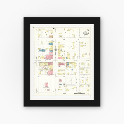 Old map wall art mockup — black gallery frame with white mat — Sanborn Fire Insurance Map from Spirit Lake, Dickinson County, Iowa (1913), Sheet #0003