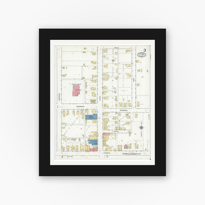 Old map wall art mockup — black gallery frame with white mat — Sanborn Fire Insurance Map from Lynn, Randolph County, Indiana (1920), Sheet #0003