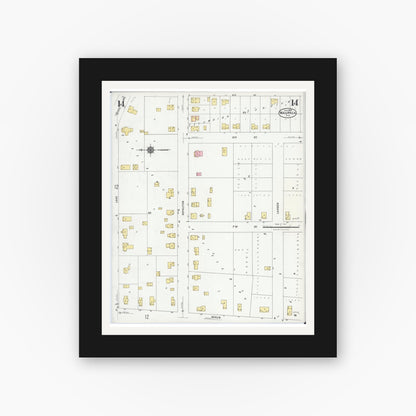 Old map wall art mockup — black gallery frame with white mat — Sanborn Fire Insurance Map from Waupaca, Waupaca County, Wisconsin (1924), Sheet #0014