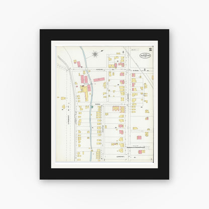 Old map wall art mockup — black gallery frame with white mat — Sanborn Fire Insurance Map from Washington, Washington County, Pennsylvania (1904), Sheet #0002