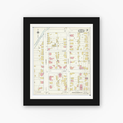 Old map wall art mockup — black gallery frame with white mat — Sanborn Fire Insurance Map from Lebanon, Warren County, Ohio (1917), Sheet #0003
