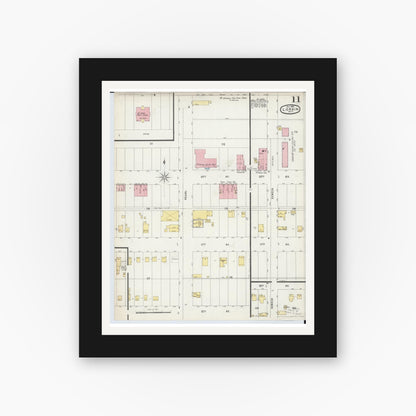 Old map wall art mockup — black gallery frame with white mat — Sanborn Fire Insurance Map from Lorain, Lorain County, Ohio (1896), Sheet #0011