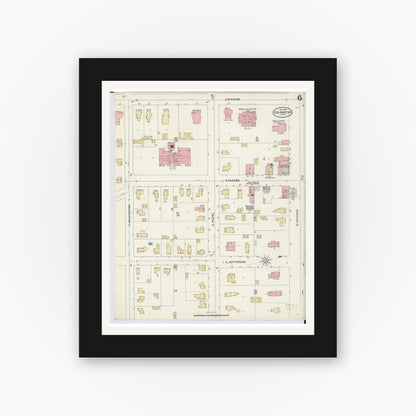 Old map wall art mockup — black gallery frame with white mat — Sanborn Fire Insurance Map from Coldwater, Branch County, Michigan (1897), Sheet #0006
