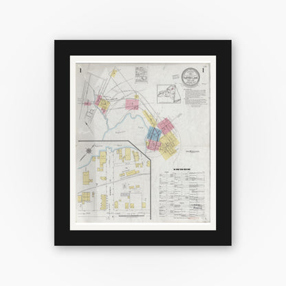 Old map wall art mockup — black gallery frame with white mat — Sanborn Fire Insurance Map from Tupper Lake, Franklin County, New York (1927) - Complete Map Set