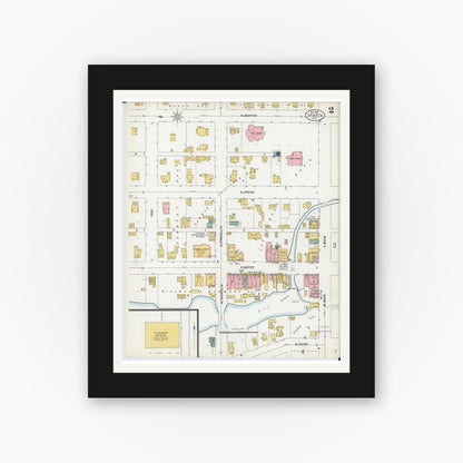 Old map wall art mockup — black gallery frame with white mat — Sanborn Fire Insurance Map from Sparta, Monroe County, Wisconsin (1900), Sheet #0002