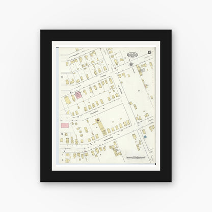Old map wall art mockup — black gallery frame with white mat — Sanborn Fire Insurance Map from Grand Haven, Ottawa County, Michigan (1920), Sheet #0015