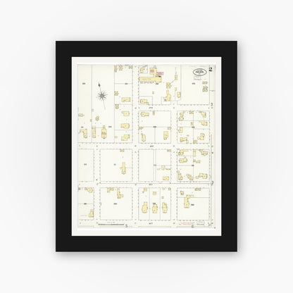 Old map wall art mockup — black gallery frame with white mat — Sanborn Fire Insurance Map from Arcata, Humboldt County, California (1908), Sheet #0002