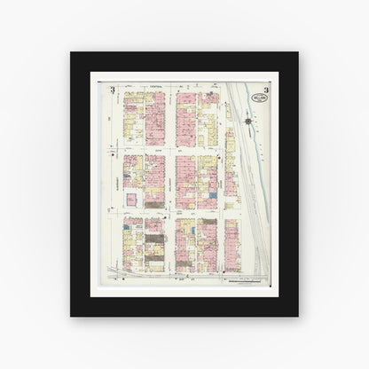 Old map wall art mockup — black gallery frame with white mat — Sanborn Fire Insurance Map from Bellaire, Belmont County, Ohio (1924), Sheet #0003