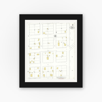 Old map wall art mockup — black gallery frame with white mat — Sanborn Fire Insurance Map from Biggs, Butte County, California (1909), Sheet #0004