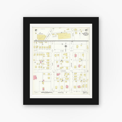 Old map wall art mockup — black gallery frame with white mat — Sanborn Fire Insurance Map from Salem, Columbiana County, Ohio (1926), Sheet #0017