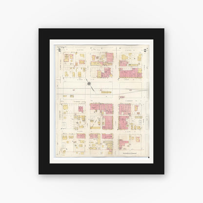 Old map wall art mockup — black gallery frame with white mat — Sanborn Fire Insurance Map from Gladewater, Gregg County, Texas (1938), Sheet #0002