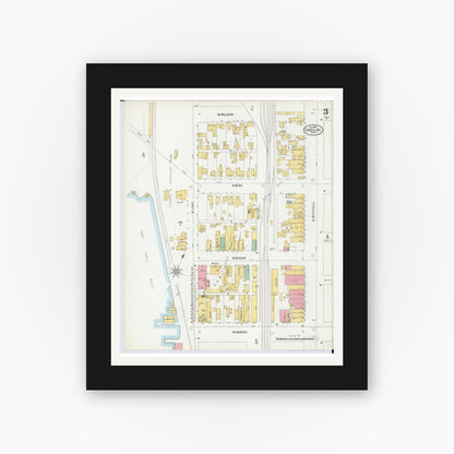 Old map wall art mockup — black gallery frame with white mat — Sanborn Fire Insurance Map from Cadillac, Wexford County, Michigan (1900), Sheet #0003