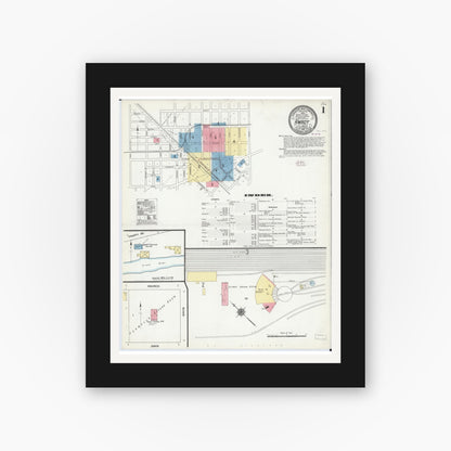Old map wall art mockup — black gallery frame with white mat — Sanborn Fire Insurance Map from Amboy, Lee County, Illinois (1910) - Complete Map Set