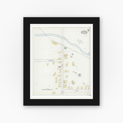 Old map wall art mockup — black gallery frame with white mat — Sanborn Fire Insurance Map from Westfield, Tioga County, Pennsylvania (1894), Sheet #0004