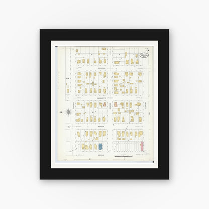 Old map wall art mockup — black gallery frame with white mat — Sanborn Fire Insurance Map from Durand, Shiawassee County, Michigan (1908), Sheet #0005