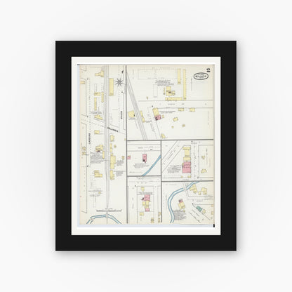 Old map wall art mockup — black gallery frame with white mat — Sanborn Fire Insurance Map from Mason, Ingham County, Michigan (1892), Sheet #0002