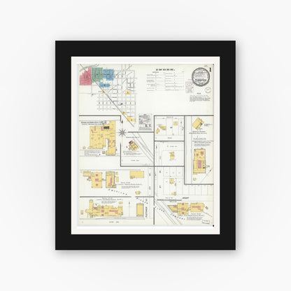 Old map wall art mockup — black gallery frame with white mat — Sanborn Fire Insurance Map from Frankton, Madison County, Indiana (1900), Sheet #0001