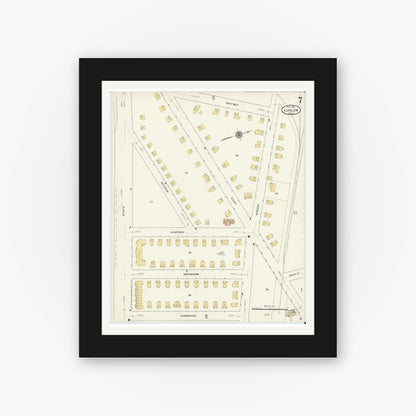 Old map wall art mockup — black gallery frame with white mat — Sanborn Fire Insurance Map from Ludlow, Hampden County, Massachusetts (1911), Sheet #0007