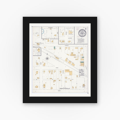 Old map wall art mockup — black gallery frame with white mat — Sanborn Fire Insurance Map from La Belle, Lewis County, Missouri (1906), Sheet #0001