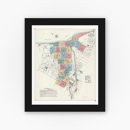 Old map wall art mockup — black gallery frame with white mat — Sanborn Fire Insurance Map from Hannibal, Marion County, Missouri (1899) - Complete Map Set