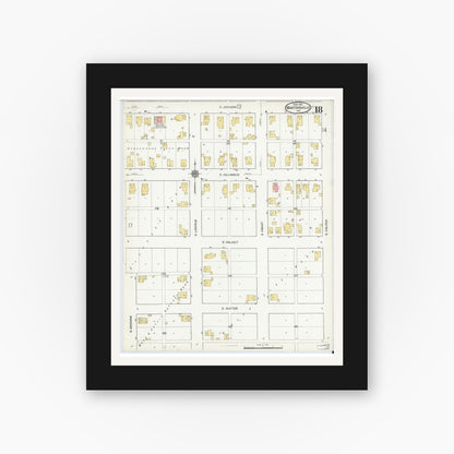 Old map wall art mockup — black gallery frame with white mat — Sanborn Fire Insurance Map from Martinsville, Morgan County, Indiana (1916), Sheet #0018