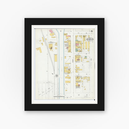 Old map wall art mockup — black gallery frame with white mat — Sanborn Fire Insurance Map from Benton Harbor, Berrien County, Michigan (1900), Sheet #0006