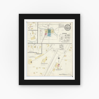 Old map wall art mockup — black gallery frame with white mat — Sanborn Fire Insurance Map from Cardington, Morrow County, Ohio (1912) - Complete Map Set