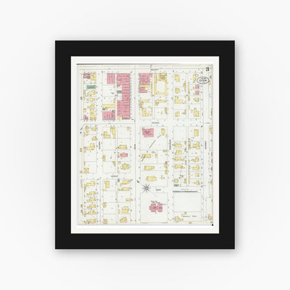 Old map wall art mockup — black gallery frame with white mat — Sanborn Fire Insurance Map from Carmi, White County, Illinois (1899), Sheet #0003