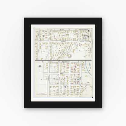 Old map wall art mockup — black gallery frame with white mat — Sanborn Fire Insurance Map from Ypsilanti, Washtenaw County, Michigan (1916), Sheet #0015