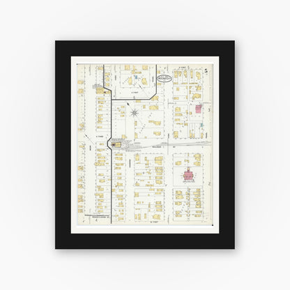 Old map wall art mockup — black gallery frame with white mat — Sanborn Fire Insurance Map from Mound City, Pulaski County, Illinois (1907), Sheet #0005