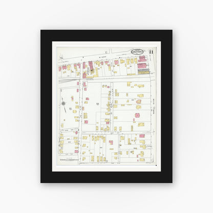 Old map wall art mockup — black gallery frame with white mat — Sanborn Fire Insurance Map from Charlottesville, Independent Cities, Virginia (1920), Sheet #0011