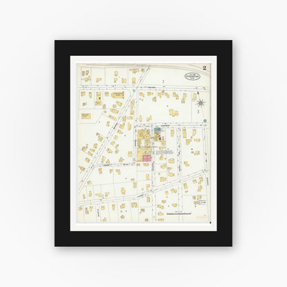 Old map wall art mockup — black gallery frame with white mat — Sanborn Fire Insurance Map from Stoughton, Norfolk County, Massachusetts (1906), Sheet #0002