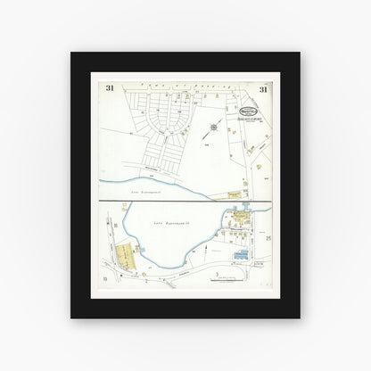 Old map wall art mockup — black gallery frame with white mat — Sanborn Fire Insurance Map from Wakefield, Middlesex County, Massachusetts (1923), Sheet #0031