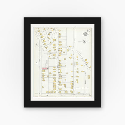 Old map wall art mockup — black gallery frame with white mat — Sanborn Fire Insurance Map from Franklin, Venango County, Pennsylvania (1906), Sheet #0020