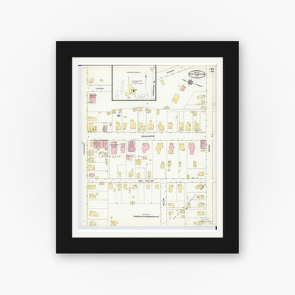 Old map wall art mockup — black gallery frame with white mat — Sanborn Fire Insurance Map from South Charleston, Clark County, Ohio (1910), Sheet #0002