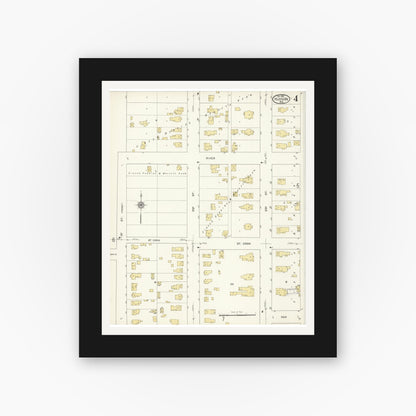 Old map wall art mockup — black gallery frame with white mat — Sanborn Fire Insurance Map from Hudson, St. Croix County, Wisconsin (1912), Sheet #0004
