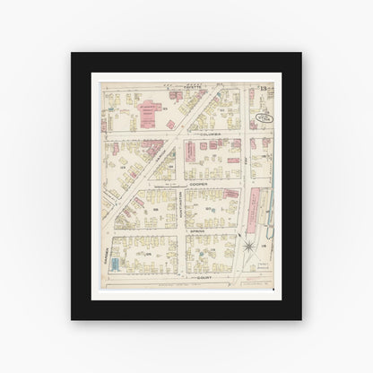 Old map wall art mockup — black gallery frame with white mat — Sanborn Fire Insurance Map from Utica, Oneida County, New York (1884), Sheet #0013