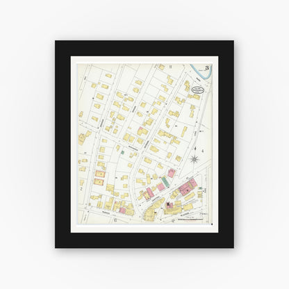 Old map wall art mockup — black gallery frame with white mat — Sanborn Fire Insurance Map from Gardner, Worcester County, Massachusetts (1905), Sheet #0003