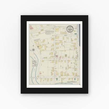 Old map wall art mockup — black gallery frame with white mat — Sanborn Fire Insurance Map from Edinburg, Shenandoah County, Virginia (1908) - Complete Map Set