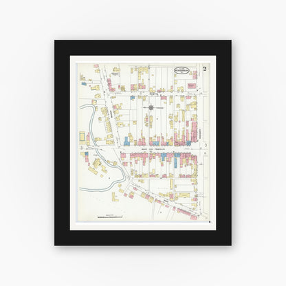 Old map wall art mockup — black gallery frame with white mat — Sanborn Fire Insurance Map from Mercersburg, Franklin County, Pennsylvania (1910), Sheet #0002