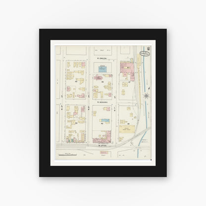 Old map wall art mockup — black gallery frame with white mat — Sanborn Fire Insurance Map from Oswego, Oswego County, New York (1890), Sheet #0002