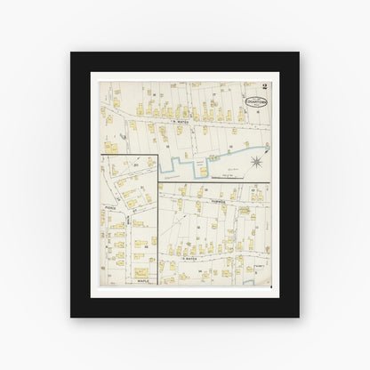 Old map wall art mockup — black gallery frame with white mat — Sanborn Fire Insurance Map from Edgartown, Dukes County, Massachusetts (1887), Sheet #0002
