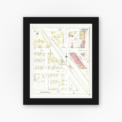 Old map wall art mockup — black gallery frame with white mat — Sanborn Fire Insurance Map from Perry, Dallas County, Iowa (1911), Sheet #0007