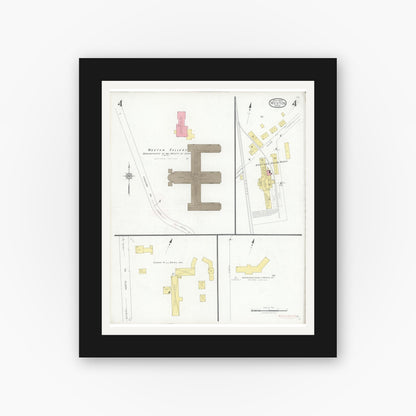 Old map wall art mockup — black gallery frame with white mat — Sanborn Fire Insurance Map from Weston, Middlesex County, Massachusetts (1929), Sheet #0004