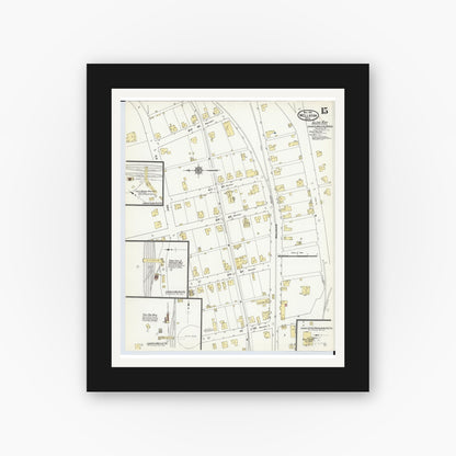 Old map wall art mockup — black gallery frame with white mat — Sanborn Fire Insurance Map from Wellston, Jackson County, Ohio (1911), Sheet #0015