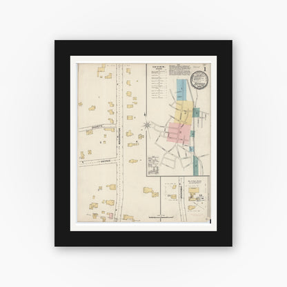 Old map wall art mockup — black gallery frame with white mat — Sanborn Fire Insurance Map from Norwood, Norfolk County, Massachusetts (1892) - Complete Map Set
