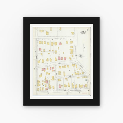 Old map wall art mockup — black gallery frame with white mat — Sanborn Fire Insurance Map from Catskill, Greene County, New York (1903), Sheet #0006